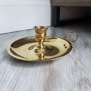 Vintage Gold Brass Candle Holder Stick Ring Thumb Grip Handle